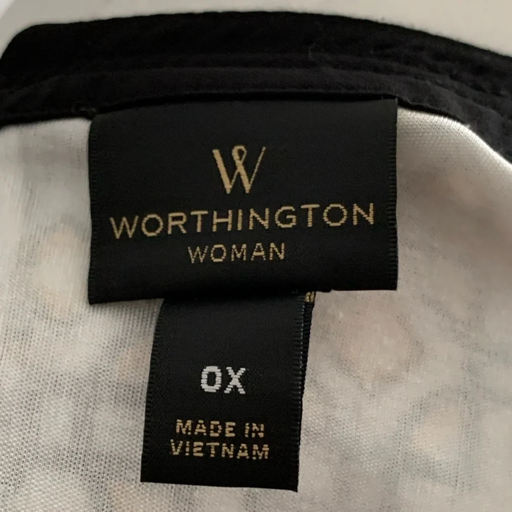 WORTHINGTON Women’s Sleeveless Tiered Black White & Gold Print Tank Size: 0X